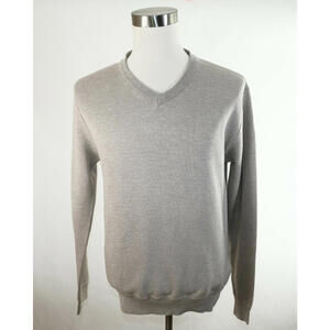 Alberto Cardinali Mens Long Sleeve V Neck Solid Beige Sweater L